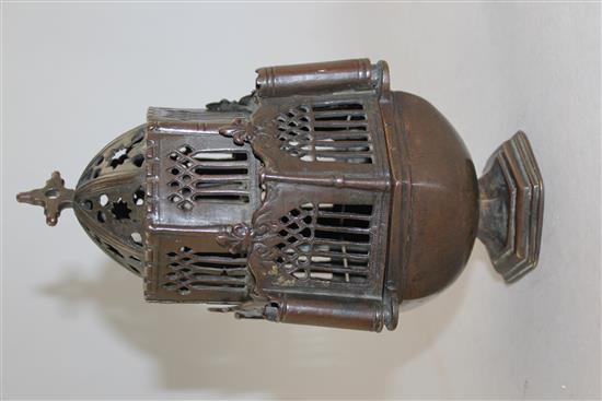 A 15th/19th century European pierced bronze Gothic censer, probably French, 8.25in.